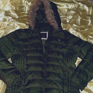 U.S. POLO ASSN WOMENS HOODED JACKET LARGE GREEN